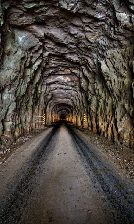 Inside a single-lane mountain tunnel