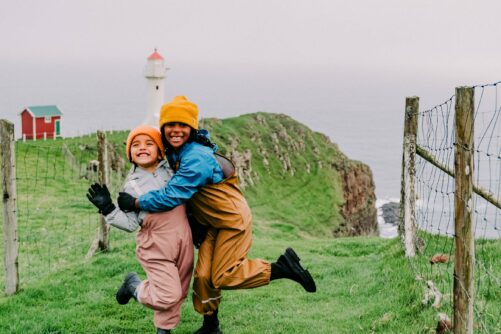 Kids at Akraberg Lighthouse